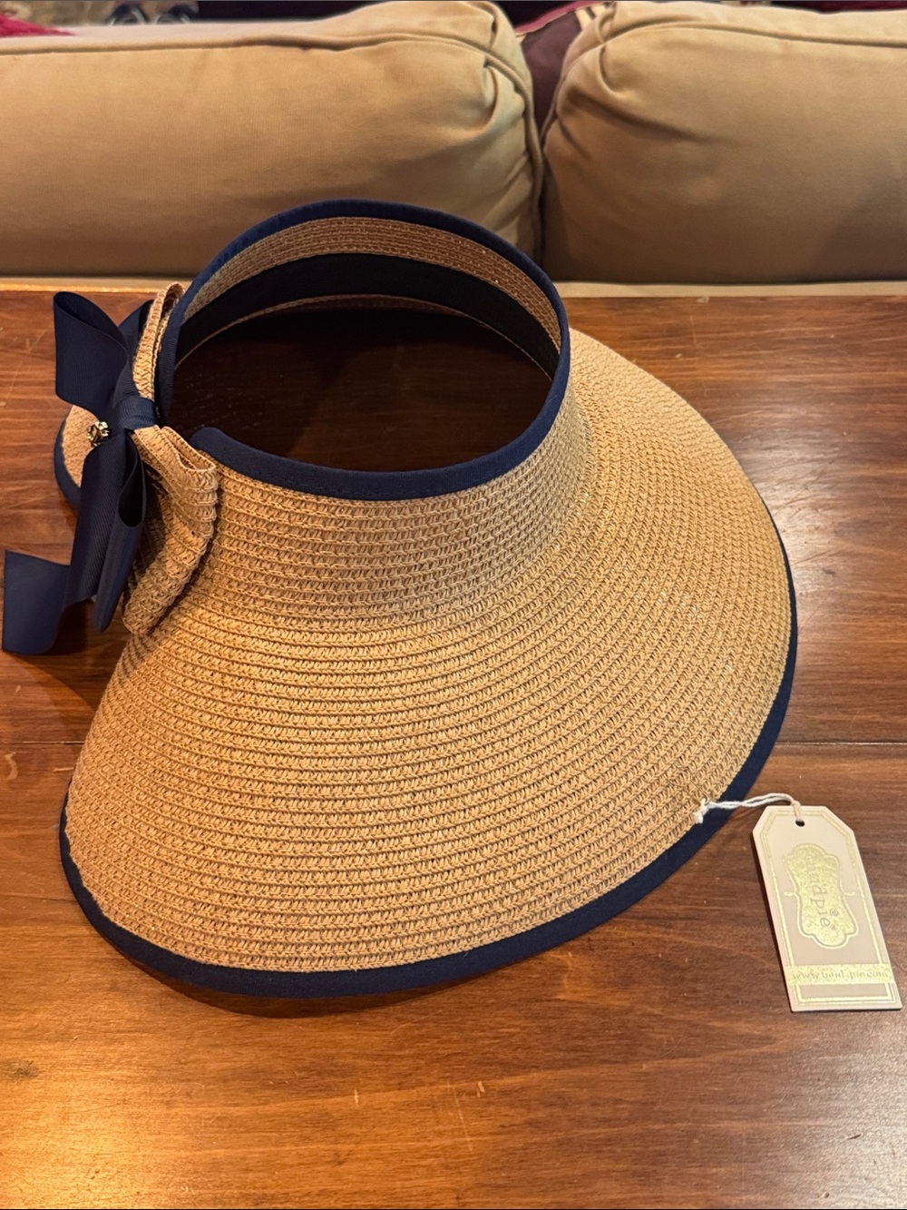 NWT Mud Pie Carlyle Packable Sun Visor Straw Hat Navy Anchor Travel Roll Up NEW - Picture 3 of 13